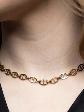 18k Gold Plated Waterproof Polished Gold Mariner-Link Choker Necklace